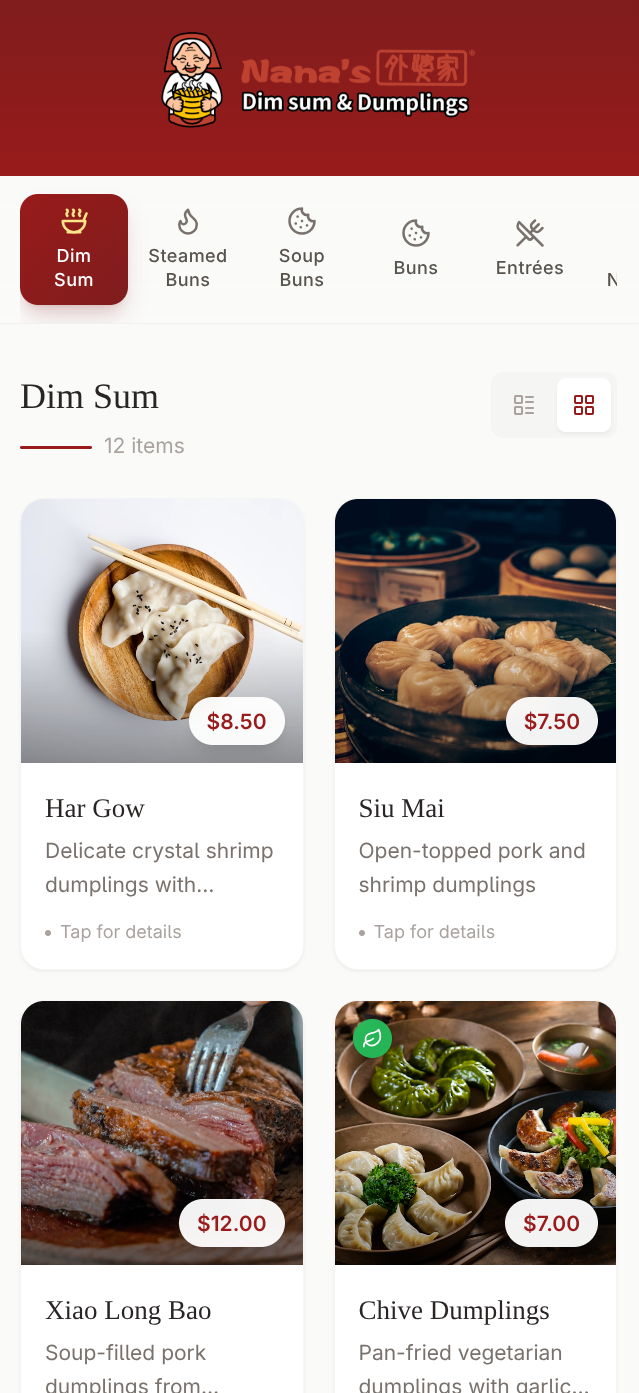 Nana's Dim Sum Menu